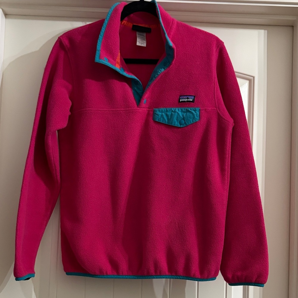 Patagonia Bright Pink Synchilla with Teal Details